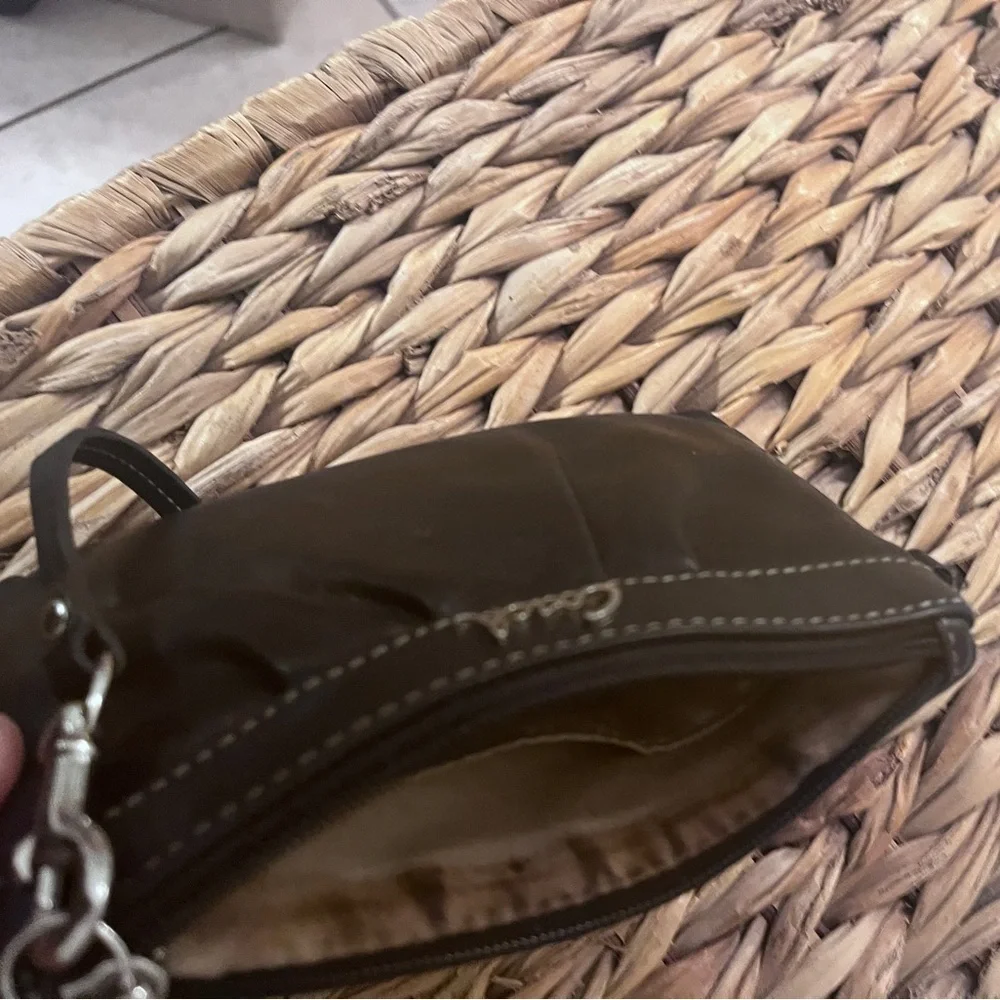 Authentic Coach Black Leather Wristlet with Silver Hardware